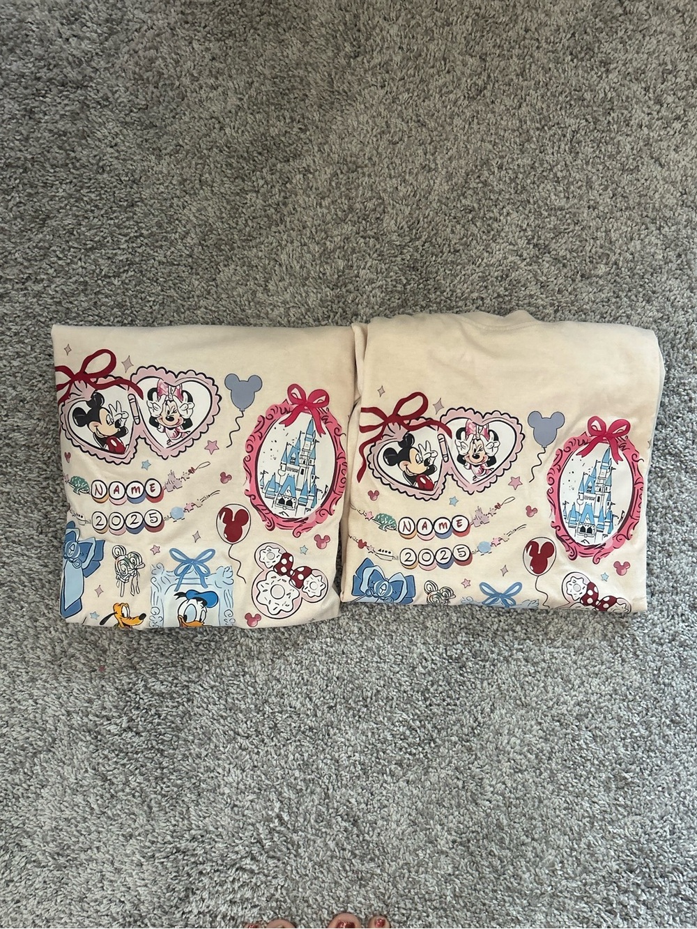 Bundle of 2- Disney Mickey & Minnie 2025 Graphic T-Shirt, Beige, Adult Unisex, L